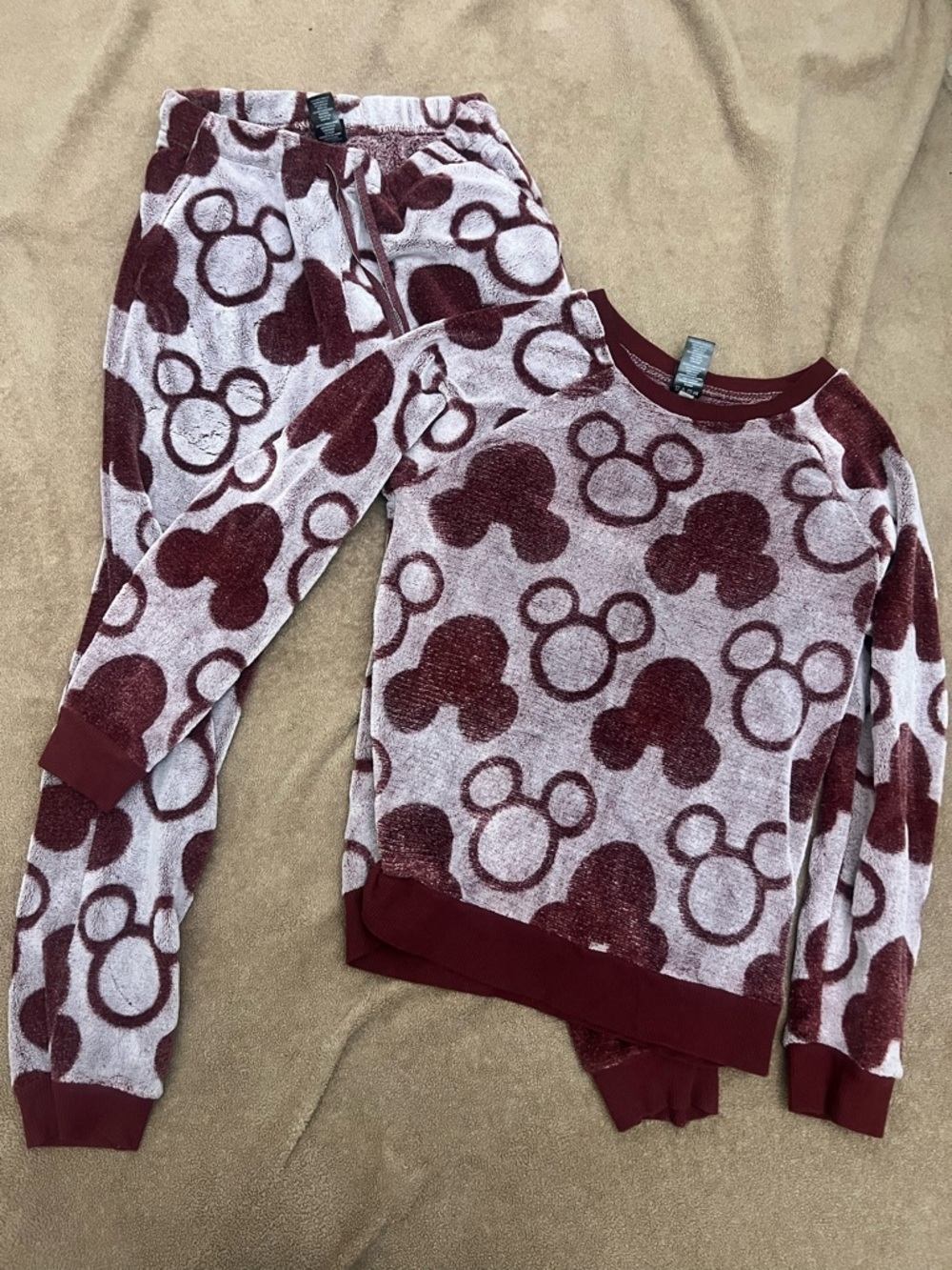 Disney Burgundy and Cream Plush Pullover